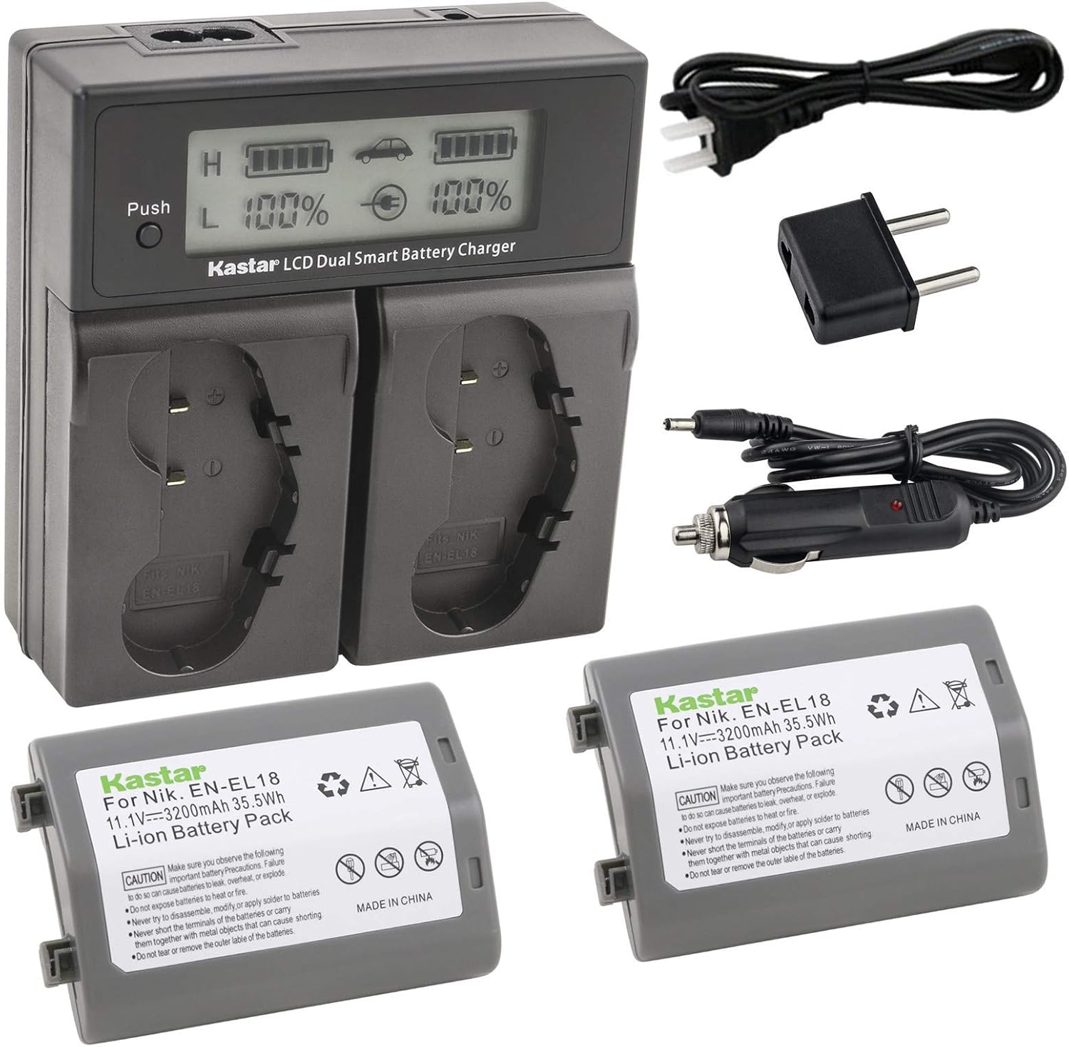 Kastar LCD Dual Fast Charger & 2X Battery for Nikon Cameras