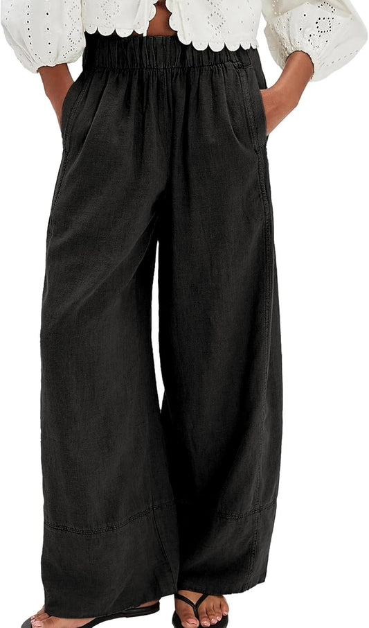 Wide Leg Linen Pants for Women - Casual Palazzo Beach Style