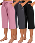 Neer 3 Pack Women's Capri Pants - Soft Wide Leg Lounge Capris
