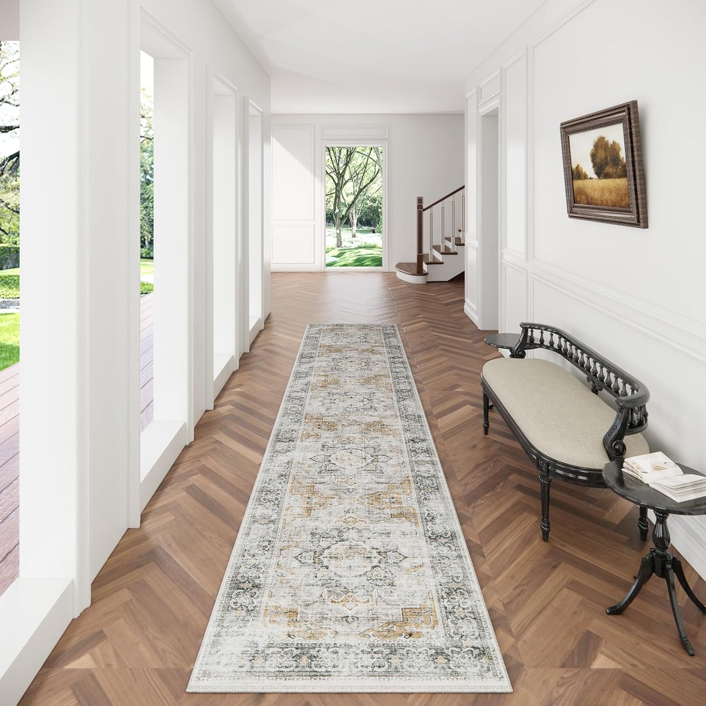 Boho Non Slip Long Floor Rug: 2ftx 10ft Washable Runner Rug