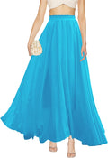 Women Maxi Chiffon Pleated Full Ankle Skirt - Elastic Waist