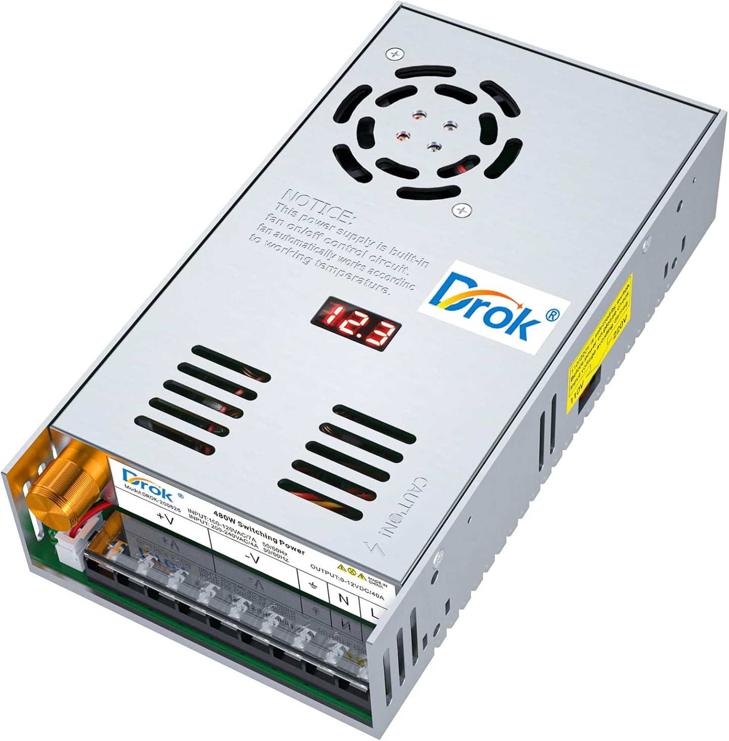 DROK 12V Power Supply for Adjustable Voltage Applications