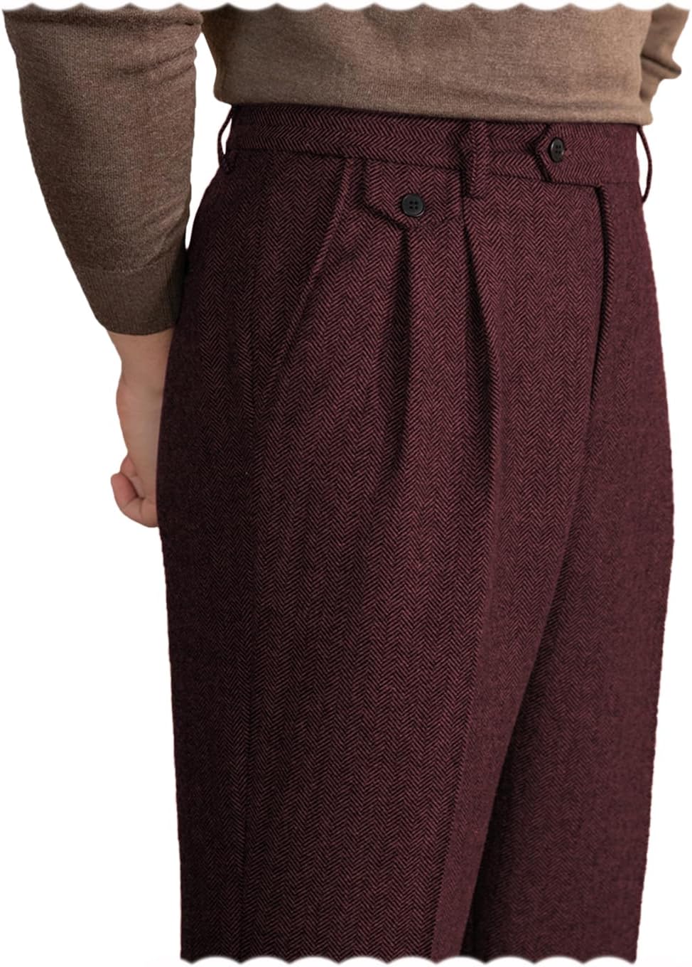 Mens Tweed Herringbone Vintage Dress Pant Trousers for Men