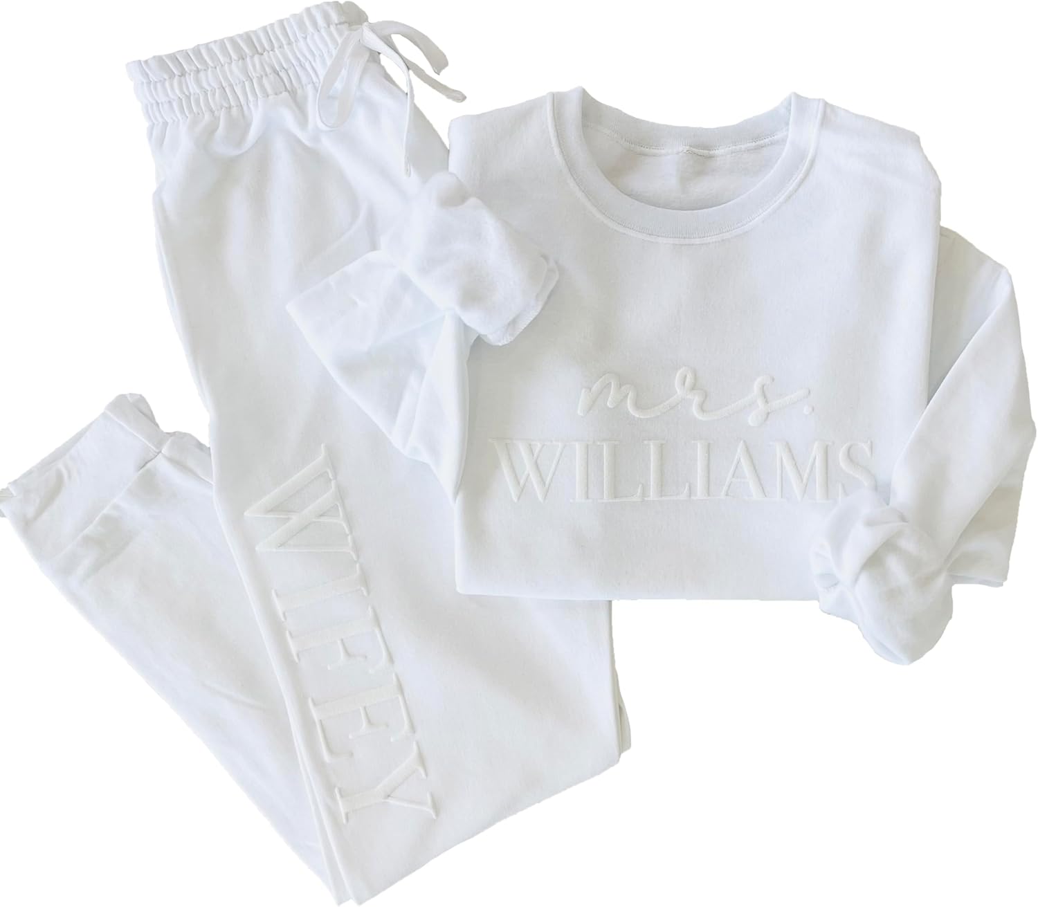 Personalized Embossed Bridal Gift Set - Mrs. Sweatshirt & Joggers