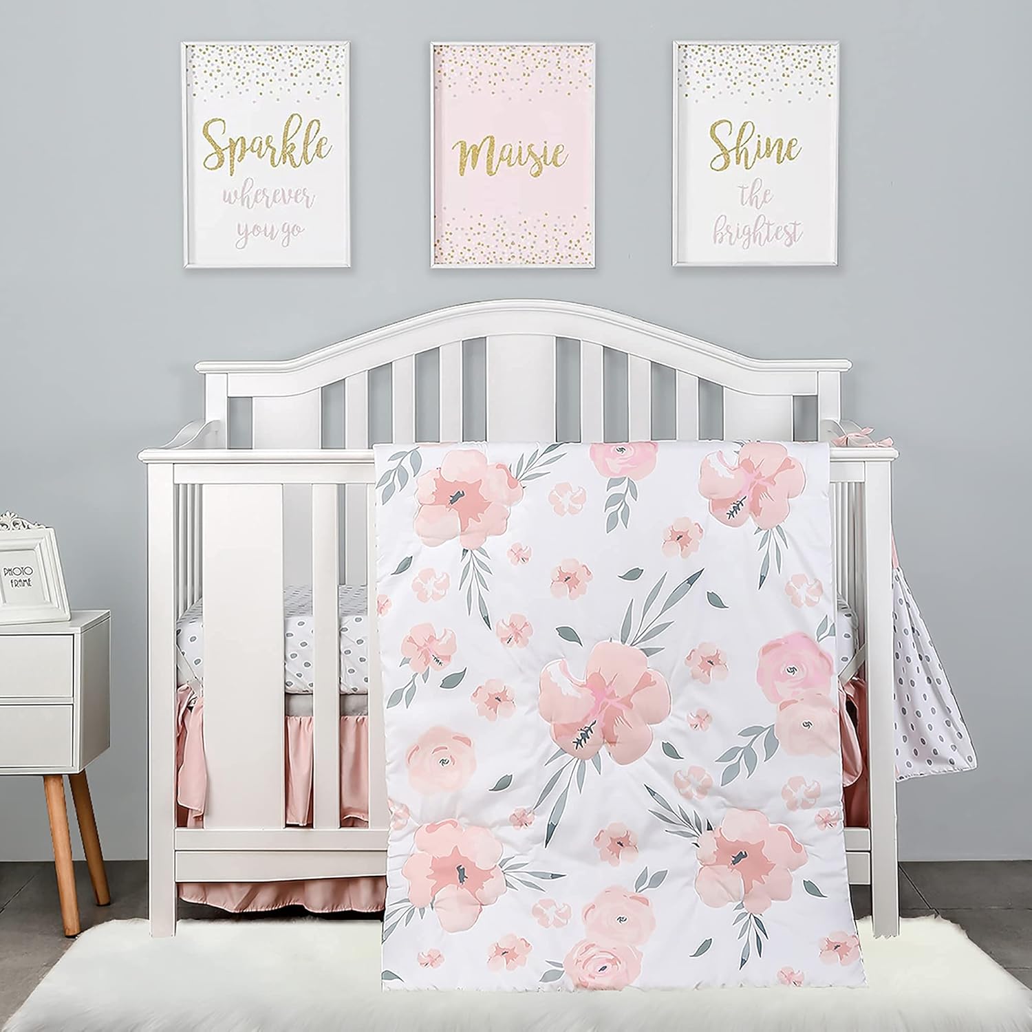 PINNKKU 4-Piece Crib Bedding Set for Boys and Girls - Floral