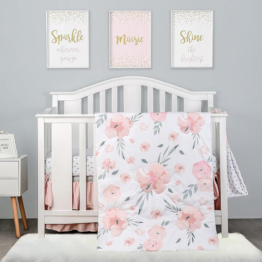 PINNKKU 4-Piece Crib Bedding Set for Boys and Girls - Floral