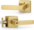 Square Keyed Entry Door Lever Brushed Gold - Durable Satin Brass
