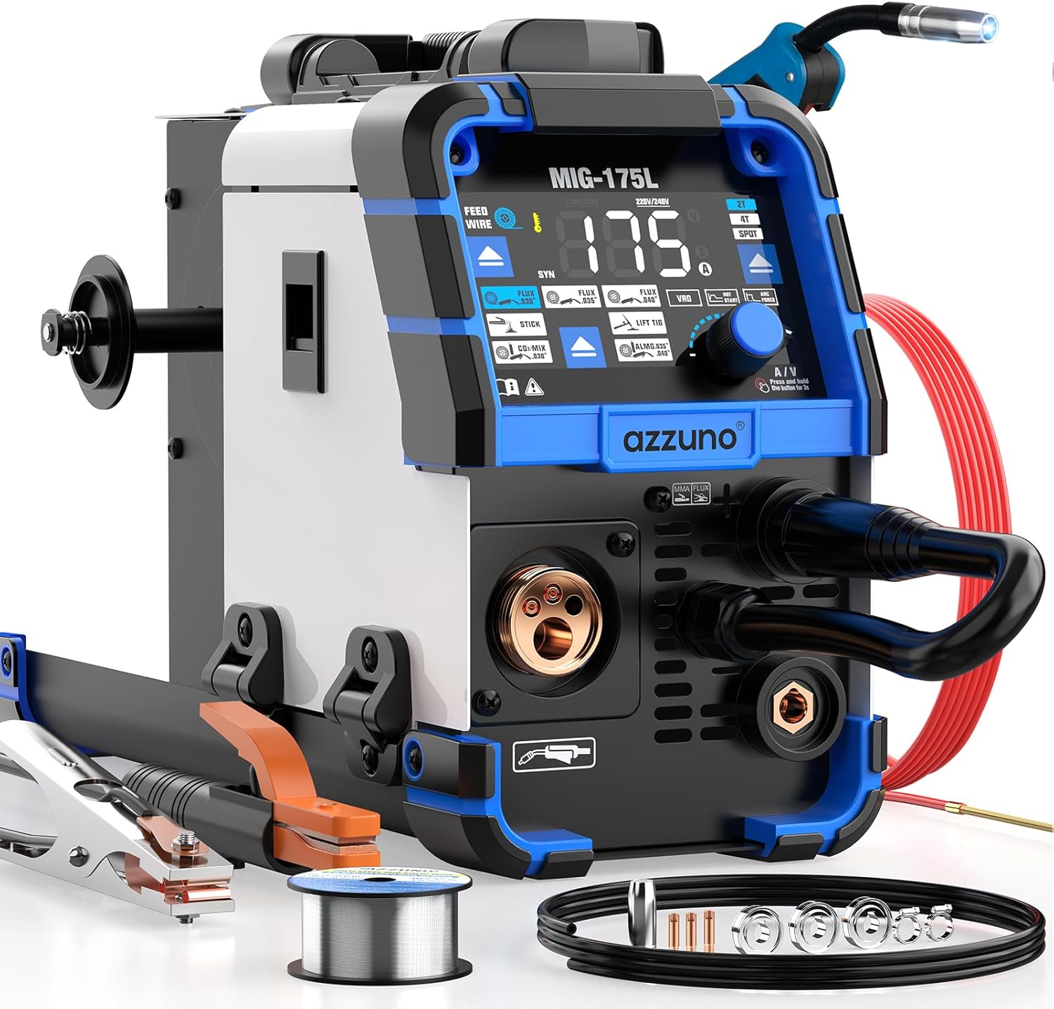 AZZUNO 175Amp Aluminum MIG Welder - Versatile 5 in 1 Machine