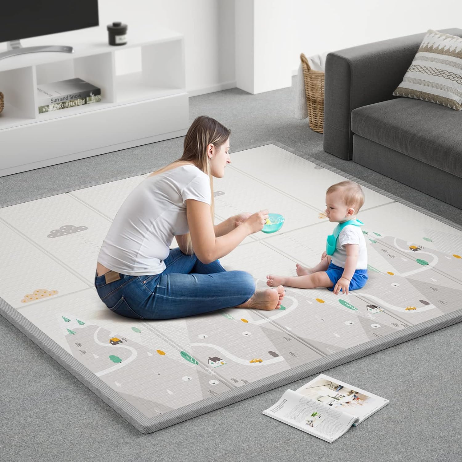 ZEEBABA Baby Play Mat - 59in Foldable Reversible Foam Mat