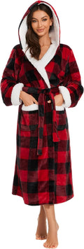 iniber Plush Robes for Women - Long Fuzzy Hooded Bathrobe Women's