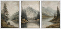 Framed Mountain Landscape Wall Art Print Set - Rustic Modern Decor