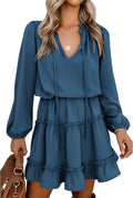 Long Sleeve Fall Dress for Women Mini Tie Neck Ruffle A-Line