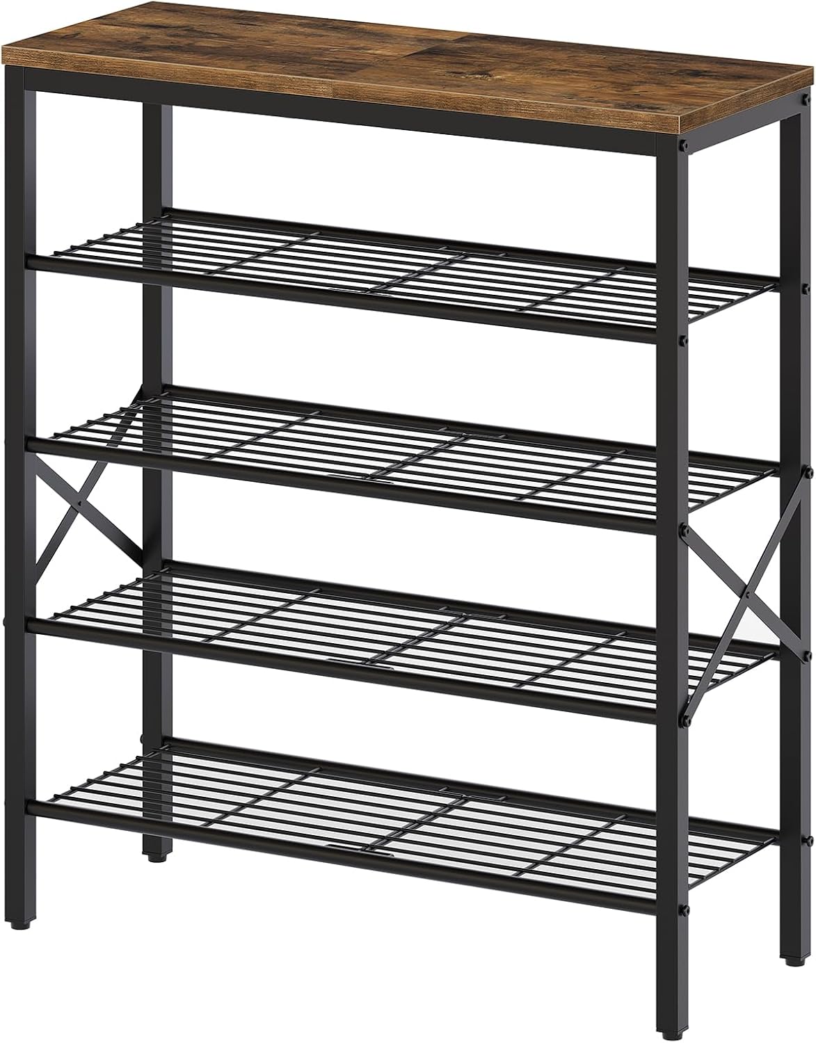 5-Tier Shoe Rack for Entryway and Closet, Rustic Brown and Black