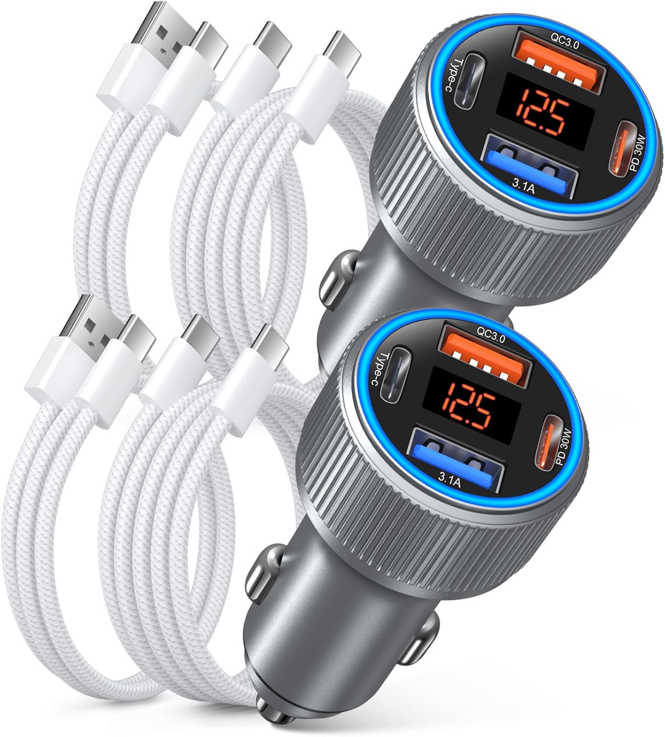 65W 4-Port Super Fast Car Charger for iPhone & Galaxy
