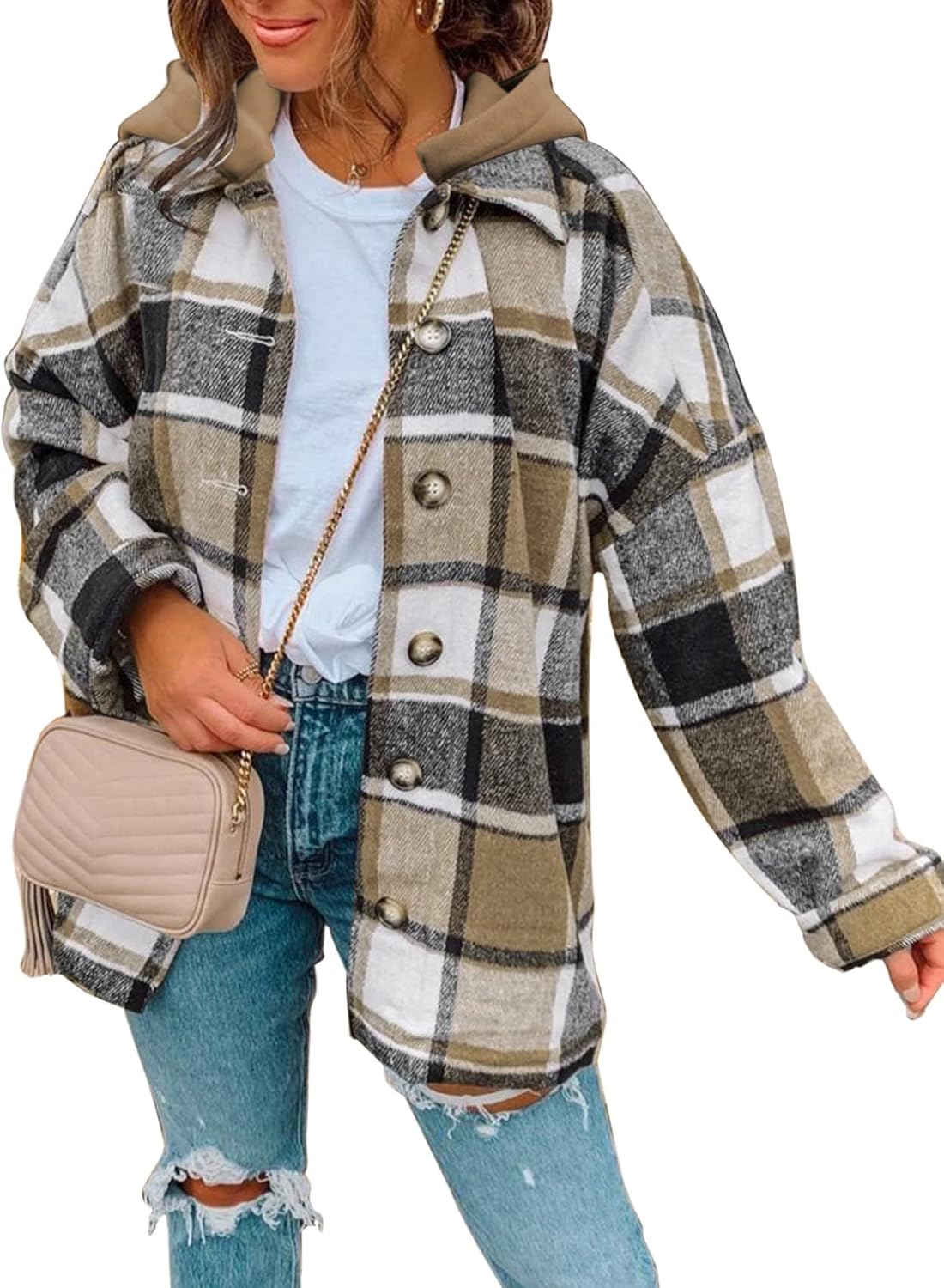 Hooded Flannel Plaid Shirts for Women - Stylish Shacket Jacket