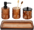 Bathroom Accessories Set Amber Glass 4-Piece Vanity Organizer