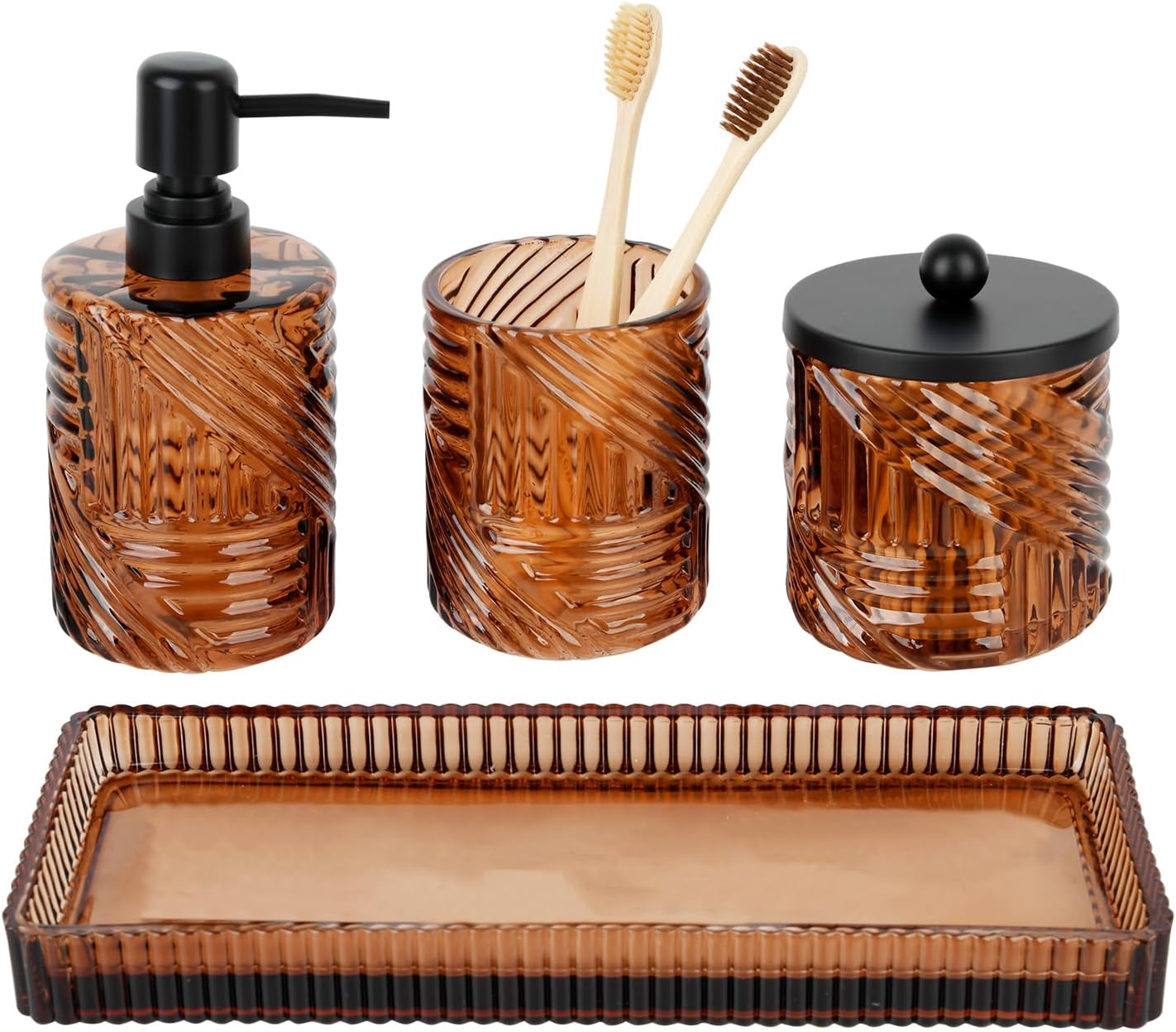 Amber Glass Bathroom Accessories Set for Elegant Decor
