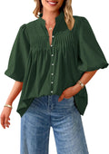 PRETTYGARDEN Women's Short Lantern Sleeve Button Down Top - Flattering