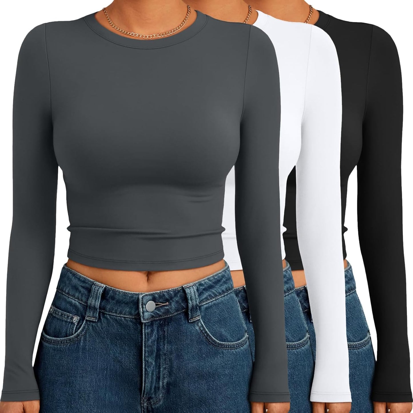 AUTOMET 3 Pack Womens Long Sleeve Crop Tops for Fall Fashion