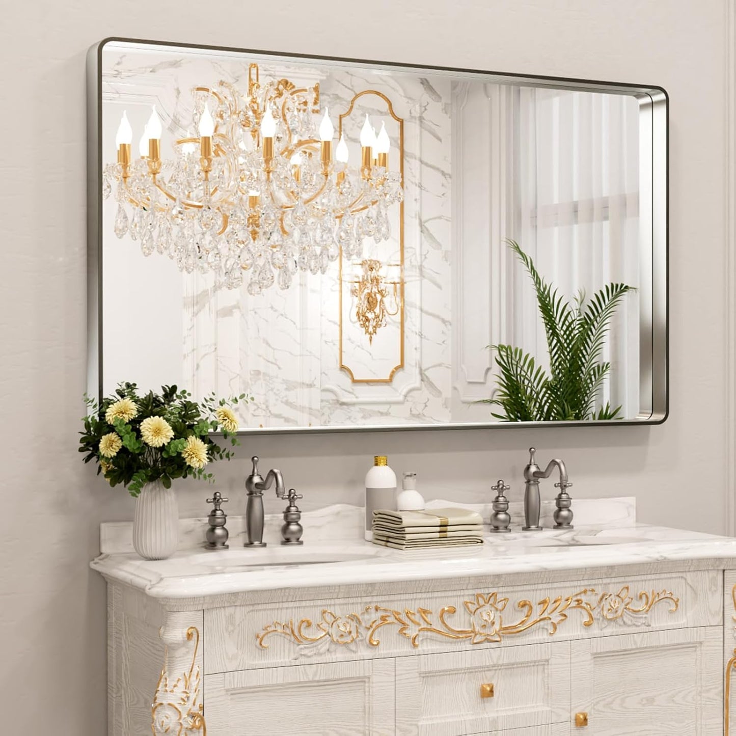 60X36 Inch Brushed Nickel Bathroom Mirror for Modern Decor