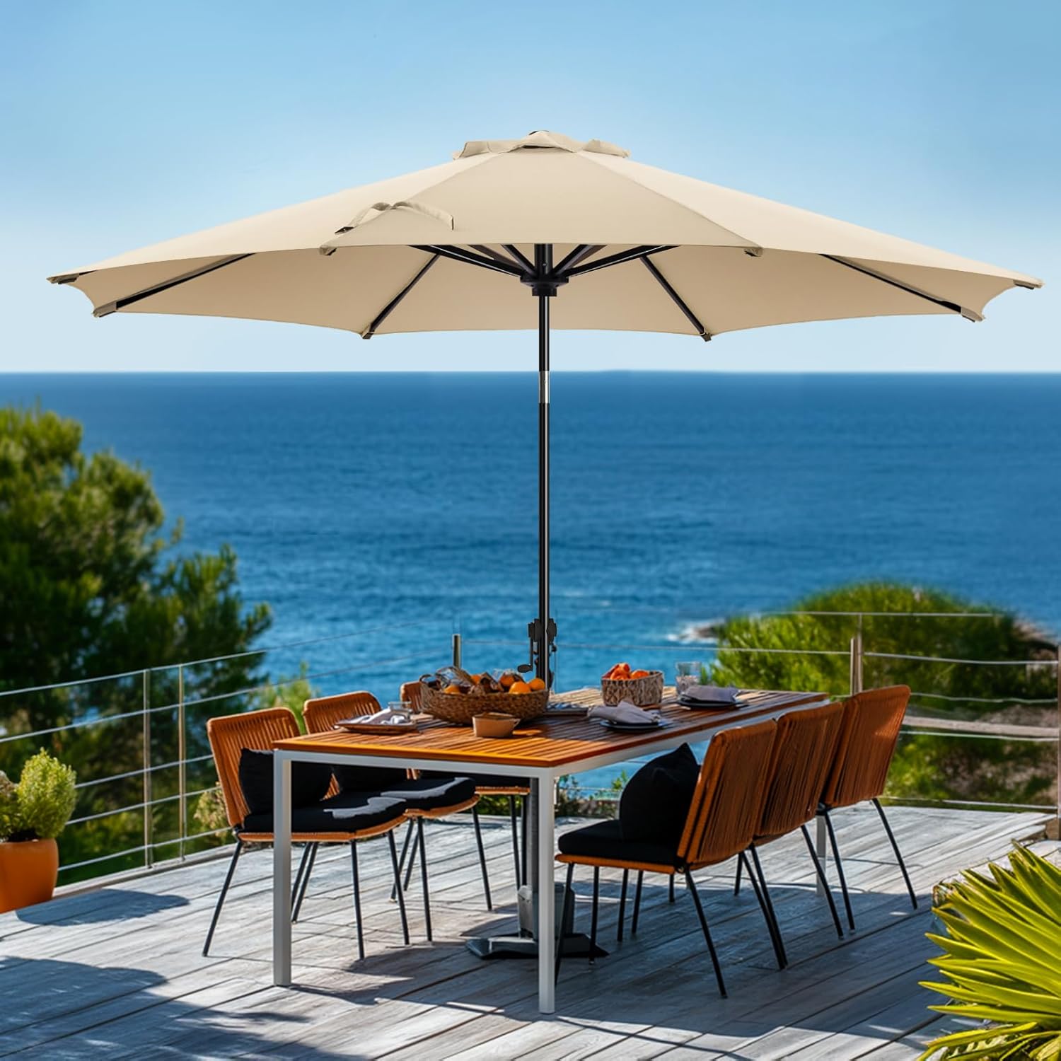 9 FT Patio Umbrella with Push Button Tilt for Outdoor Spaces