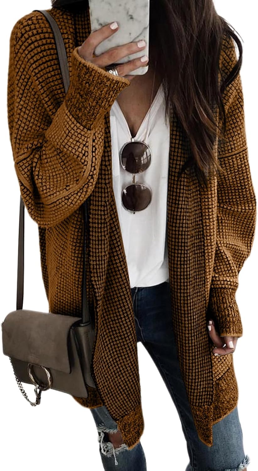 Oversized Checkered Cardigan Sweaters for Women by Sidefeel