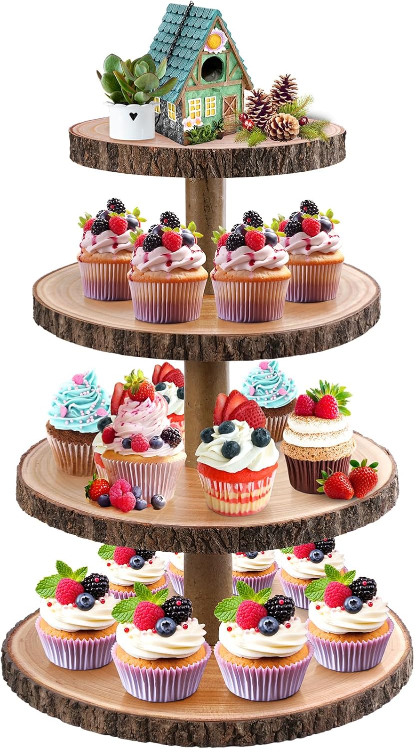 Rustic Wooden Cupcake Stand 4 Tier Large Display for Events