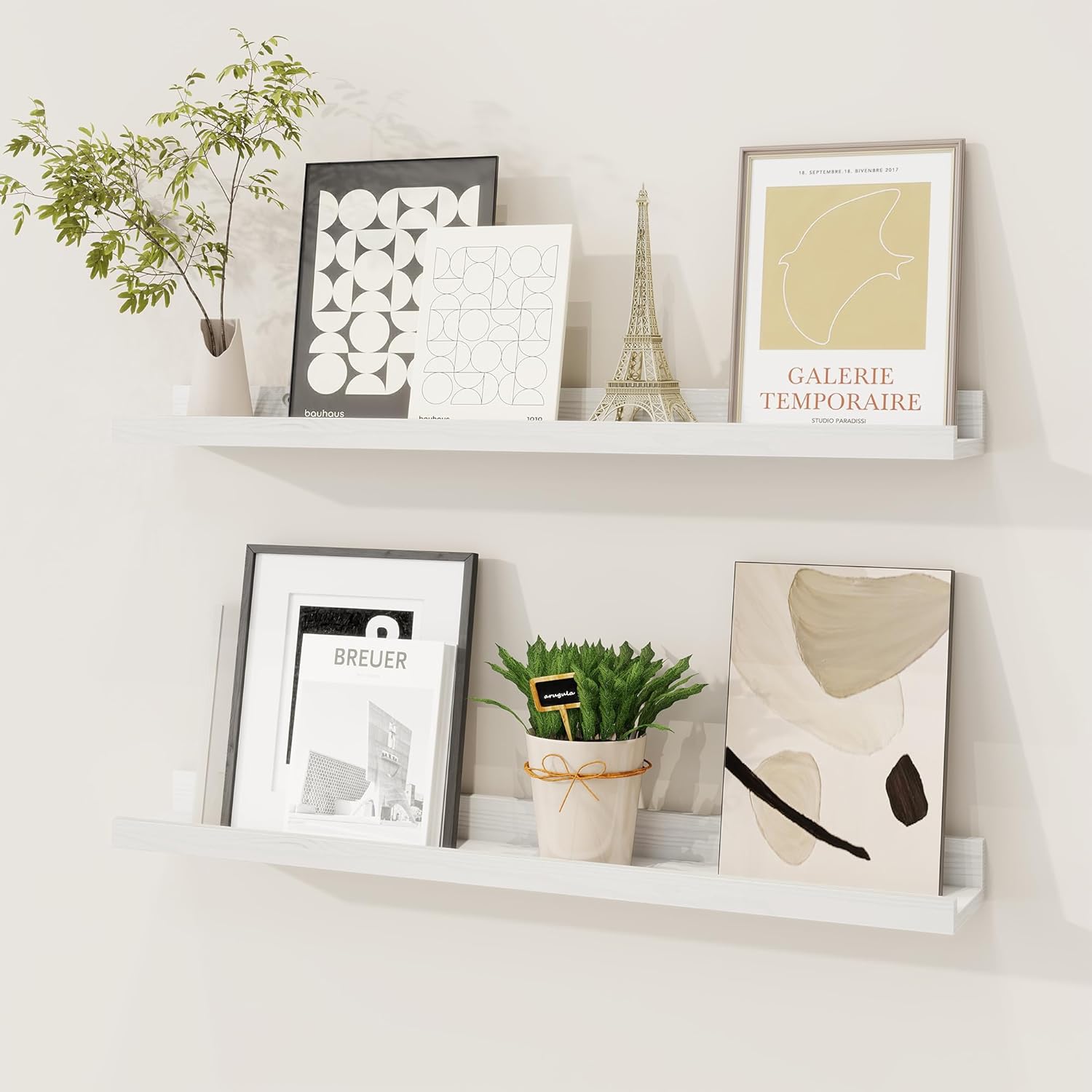 Solid Pine Wood Picture Ledge Shelf Set for Kids and Decor