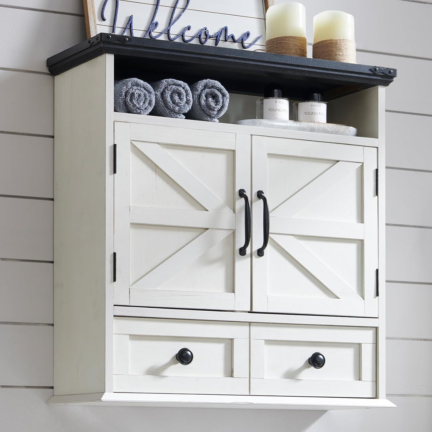 Farmhouse 24in Wide Bathroom Wall Cabinet with Drawer and Shelf