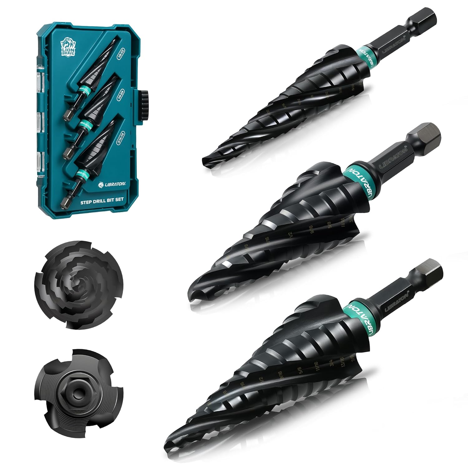 LIBRATON Four Spiral Flute Step Drill Bit Set for Metal Work