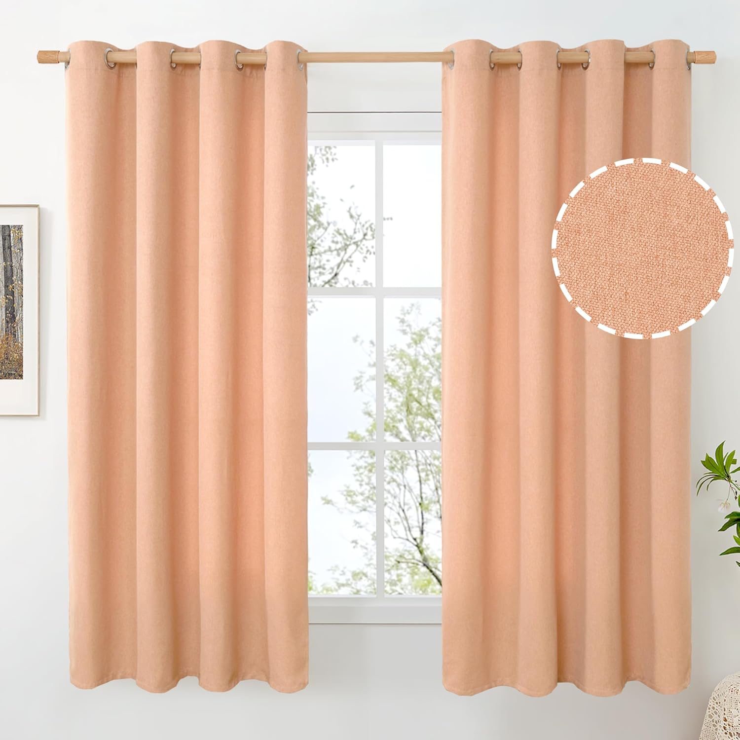 BGment Peach Linen Curtains for Living Room and Bedroom Decor