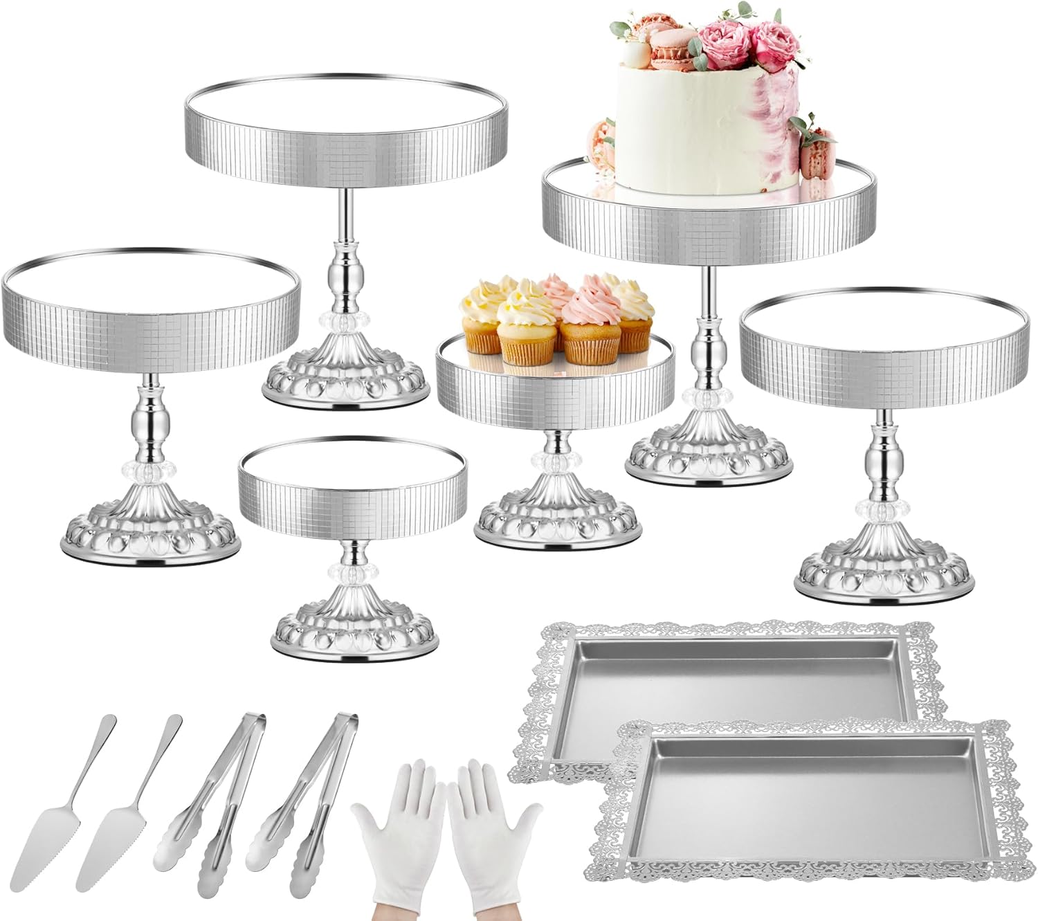 12 Pieces Silver Cake Stand Set for Elegant Dessert Displays