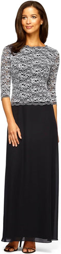 Alex Evenings Women's 3/4 Sleeve Stretch Lace Bodice Mock Gown