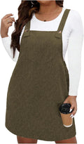WDIRARA Women's Plus Size Corduroy Sleeveless Pinafore Dress