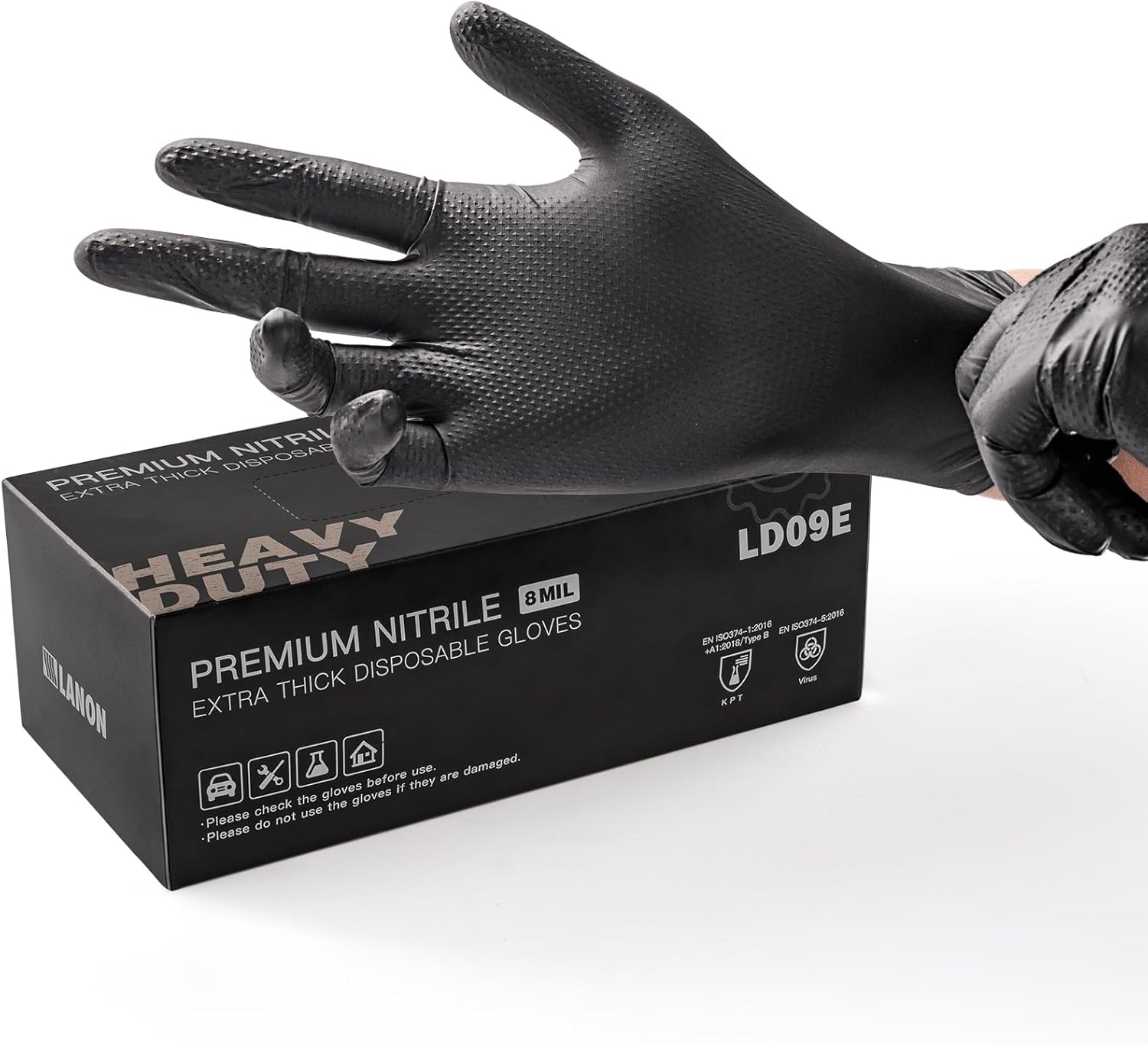 LANON 8 Mil Heavy Duty Nitrile Gloves - Mechanic's Best Friend