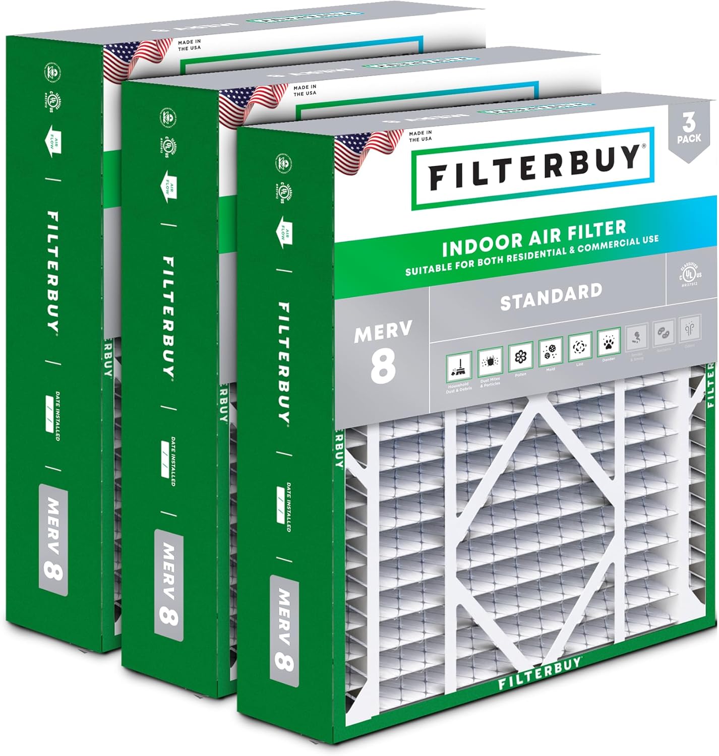 Filterbuy 20x21x5 Air Filter MERV 8 for Dust and Allergy Defense