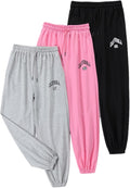 Girls Sweatpants Joggers 3 Pack - Comfortable Baggy High Waist Pants