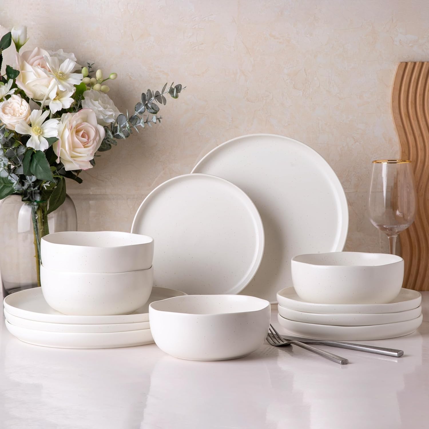 AmorArc Ceramic Dinnerware Sets with Wavy Rim for Stylish Dining