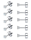 5 Pairs Tiny Moissanite Cartilage Stud Earrings Set - Hypoallergenic