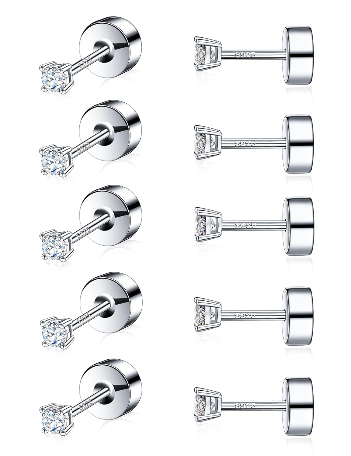 5 Pairs Tiny Moissanite Cartilage Stud Earrings Set for All