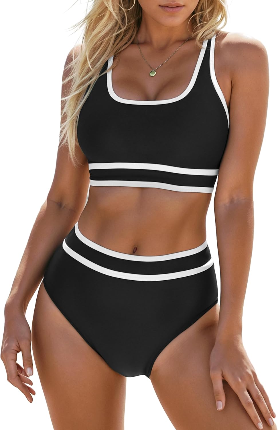 Sporty Color Block High Waist Bikini Sets for Women Swimwear