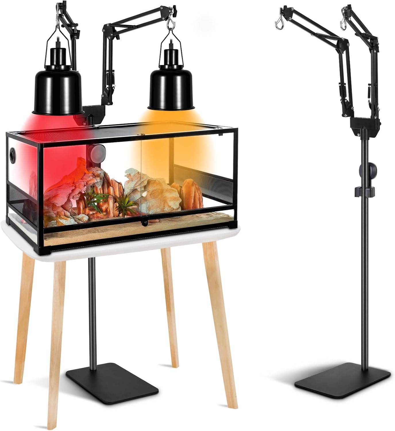 Dual Reptile Heat Lamp Stand with Adjustable Height and Swing Arm