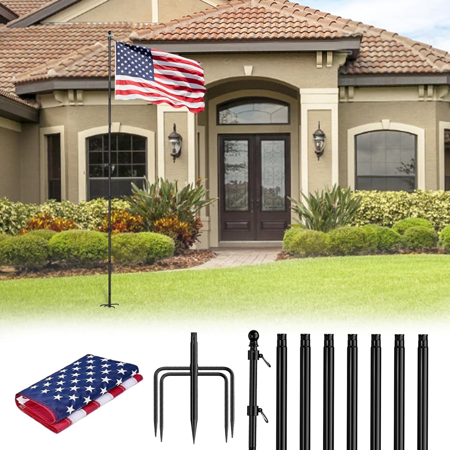 ZMTECH 10 FT Flag Pole with American Flag for Your Yard