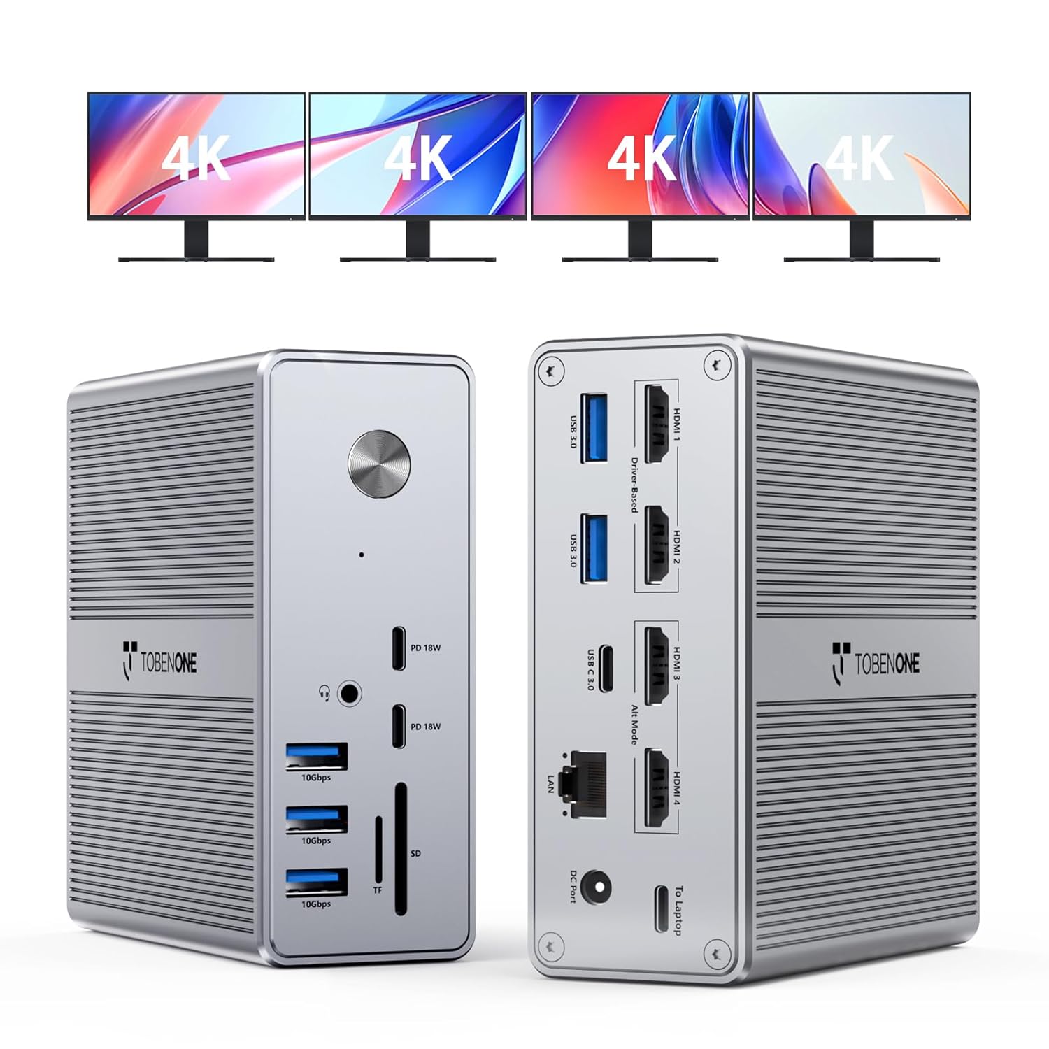 TobenONE DisplayLink Docking Station for 4 Monitors and More