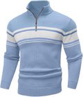 Mens Quarter Zip Sweater Casual Striped Long Sleeve - Warm Everyday