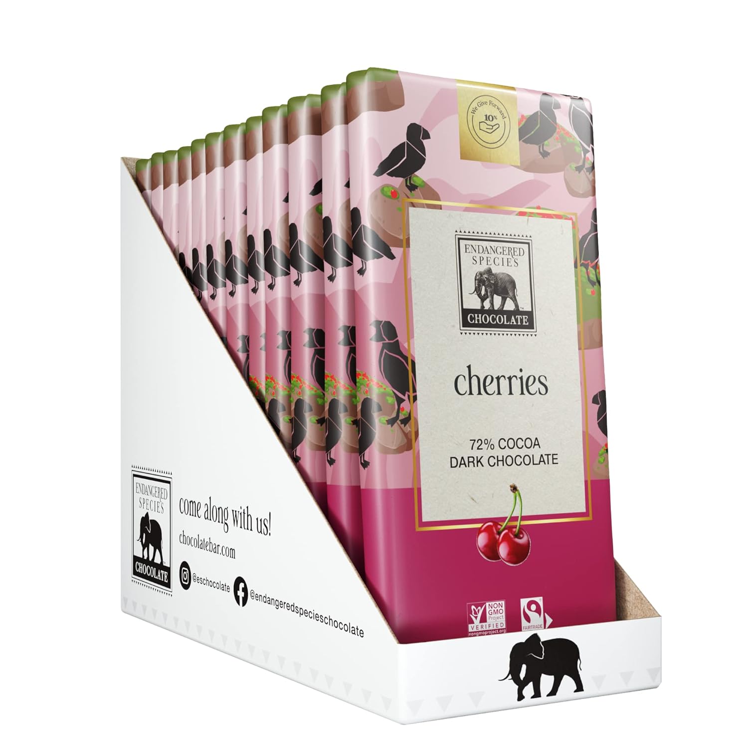 Endangered Species Dark Chocolate Bar with Cherries - 72% Cocoa