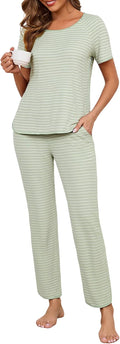 Womens Pajama Sets Cotton 2 Piece Lounge Set Stripe Short Sleeve PJ