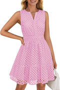 Sleeveless V Neck Mini Dress for Women - Flattering Eyelet Swing