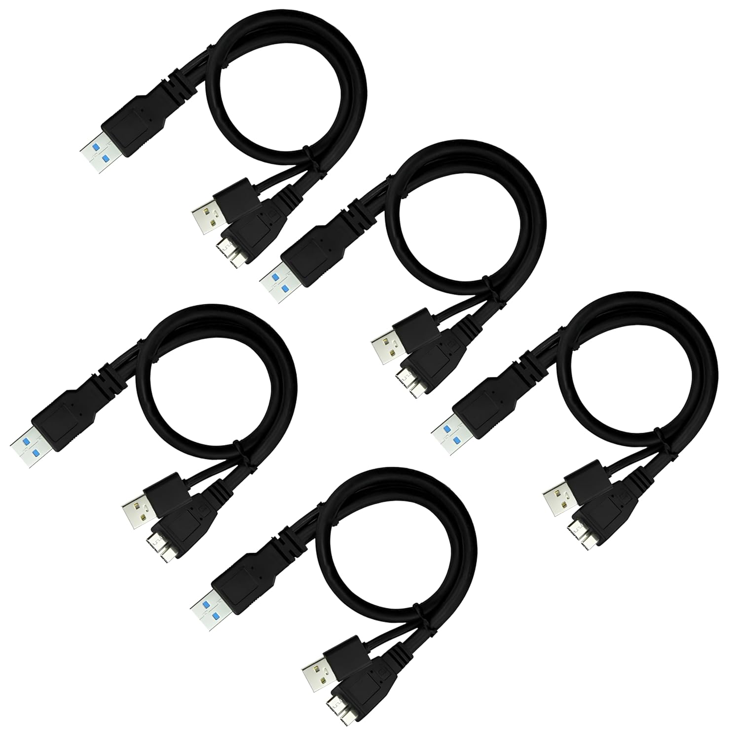 SaiTech IT 5 Pack USB 3.0 Dual Power Cable - High Speed Data Transfer