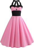 Vintage 50s Polka Dot Halter Cocktail Swing Dress for Women